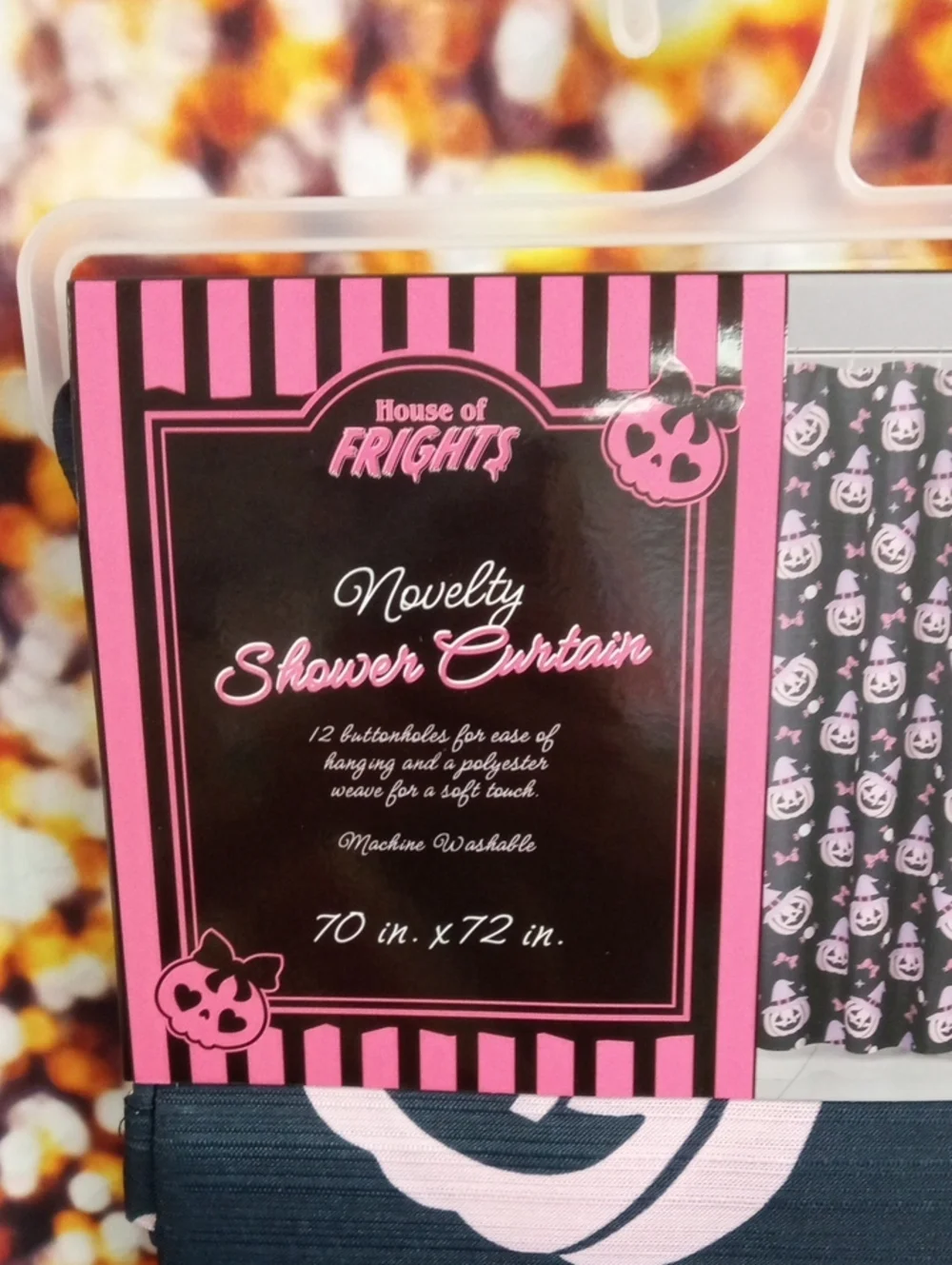 👻🍒 House of Frights Pink & Black Halloween Novelty Shower Curtain